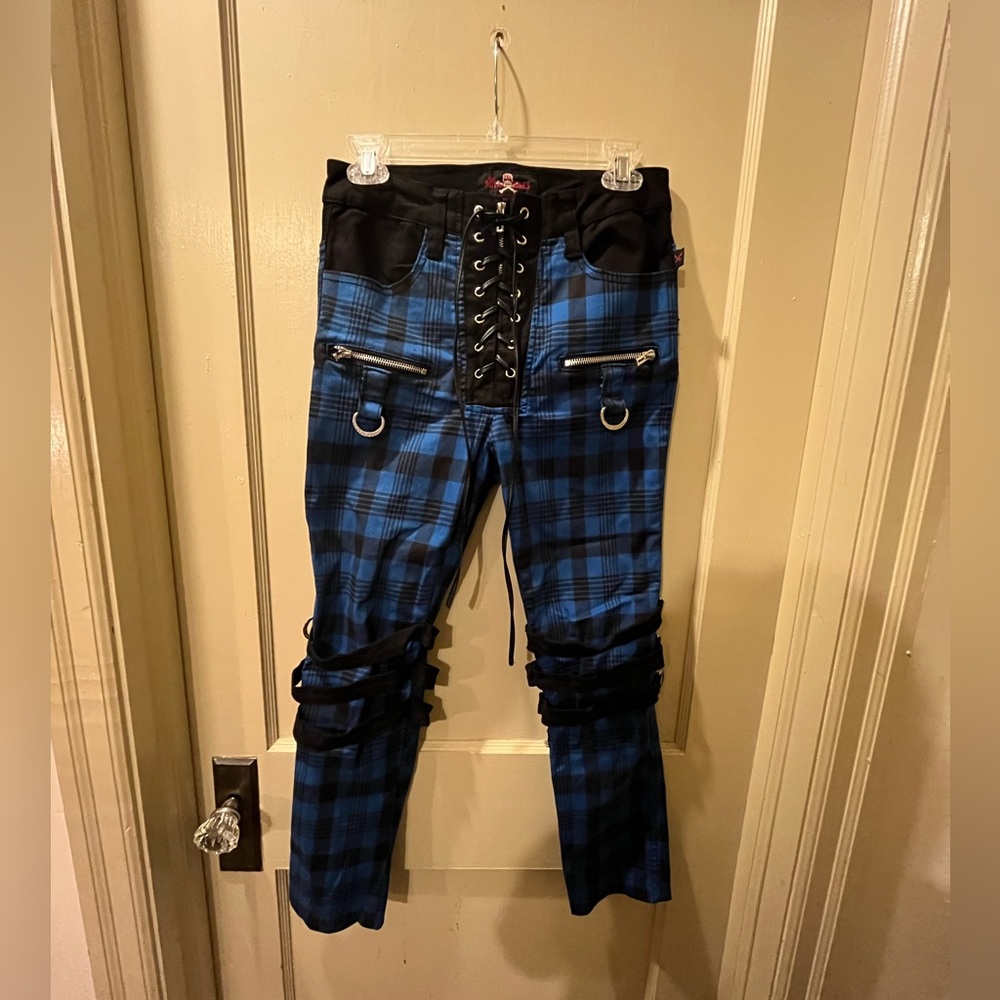 Hot Topic Royal Bones by Tripp Blue Plaid Buckle Pants PLEASE READ DESCRIPTION